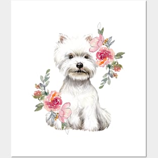 Cute West Highland White Terrier Westie Puppy Dog Watercolor Art Posters and Art